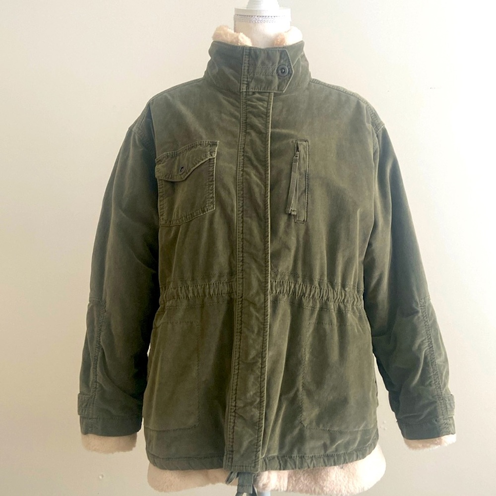 Marrakech Green Corduroy Faux Sherpa Coat